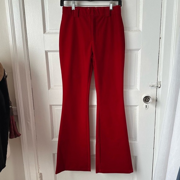 Steve Madden Red Velvet Flare Leg Pants XS Stretch High Rise NWT Romantic Fairy - Picture 6 of 14
